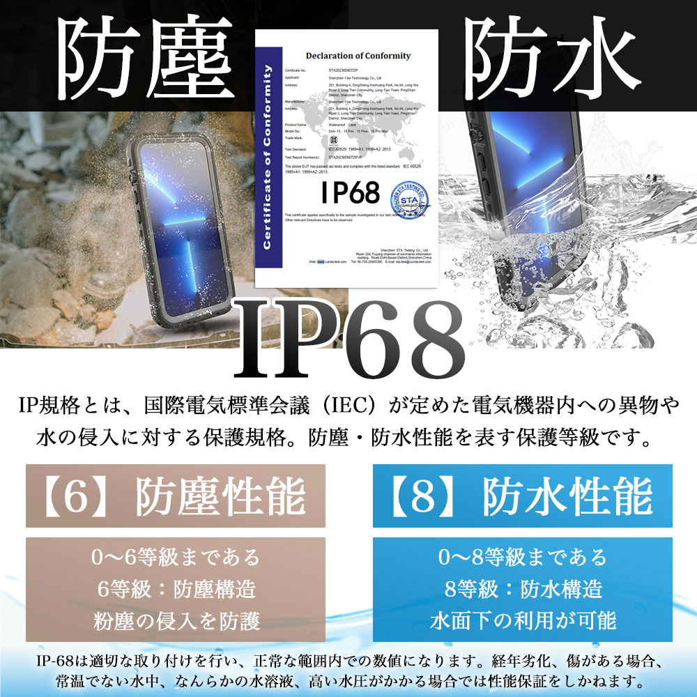 「IP68完全防水仕様」iPhone 15 15Pro 15 Plus iPhone14 Pro Max 防水ケース カバ...