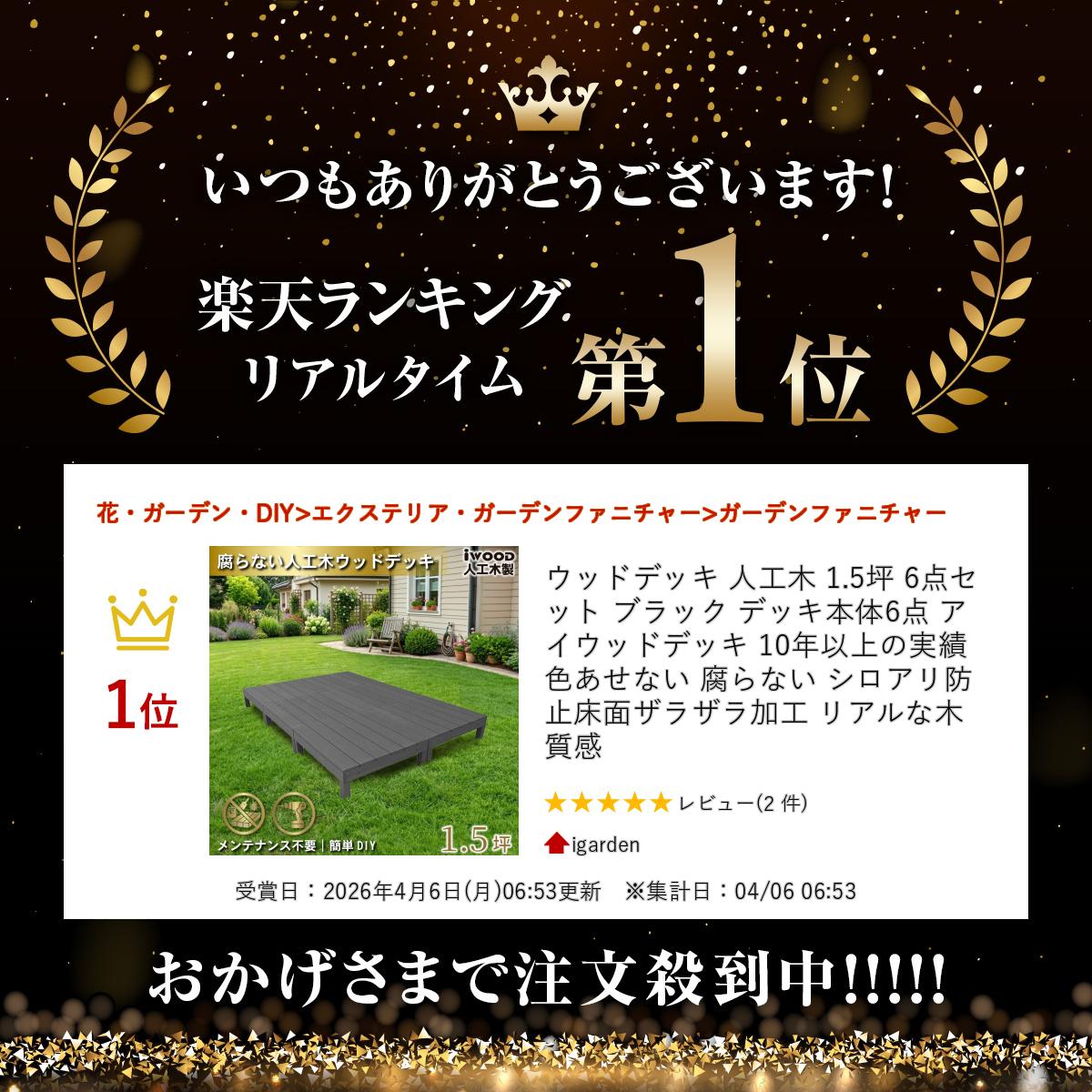 【マラソン中ポイント5倍】ウッドデッキ 人工木 1.5坪 6点セット ブラック デッキ...