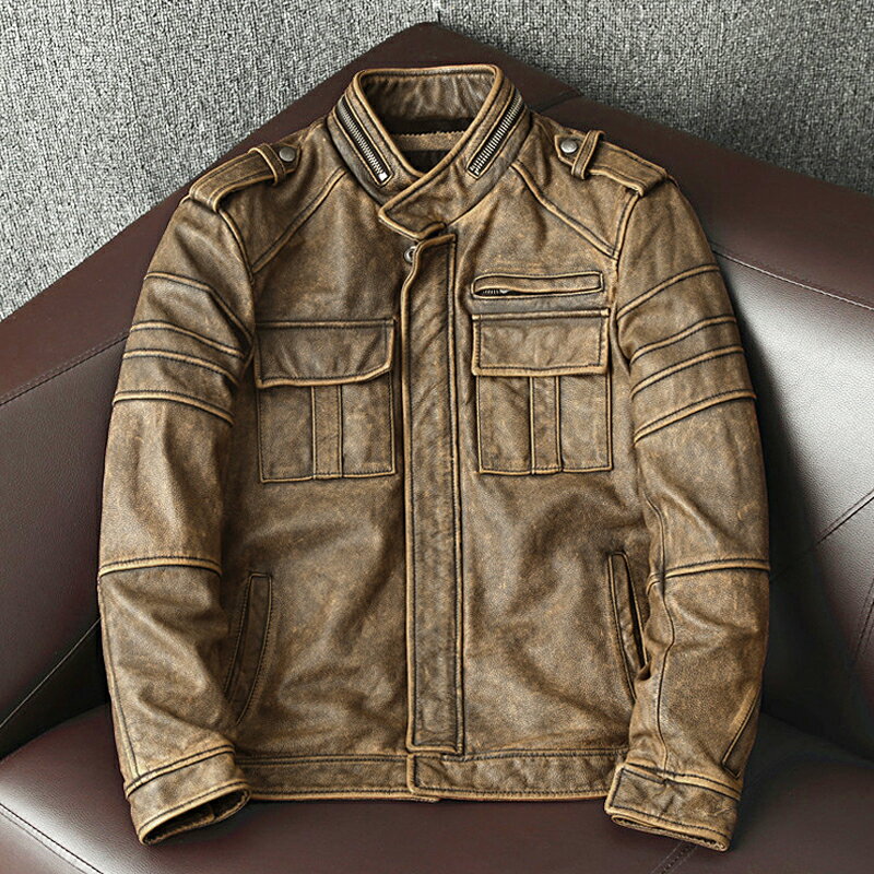 Rakuten - レザージャケット メンズ 　バイクジャケット　ユーズド加工　ライダース 高級牛革　本革革ジャン S～5XL