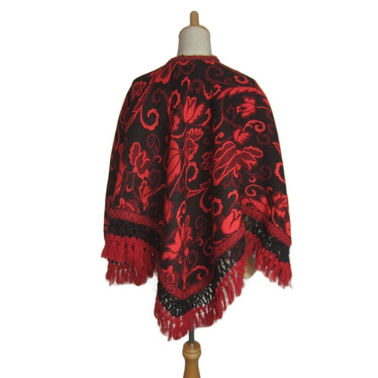 【中古】ニット ポンチョ レトロ 古着 フリンジ ヨーロッパ 古着