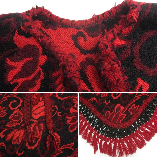 【中古】ニット ポンチョ レトロ 古着 フリンジ ヨーロッパ 古着