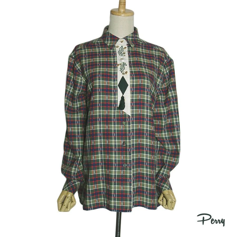 樂天商城 - 【中古】Perry 刺繍入り チェック柄 カントリー シャツ チロル レディース M位 ヨーロッパ 古着 【異国屋】
