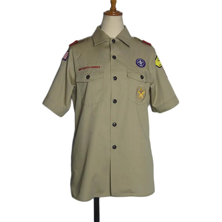 【中古】BOY SCOUTS OF AMERICA ボーイスカウトシャツ 半袖 ユースサイズ 古着 ワッペン付き USA ワークシャツ(4.0)