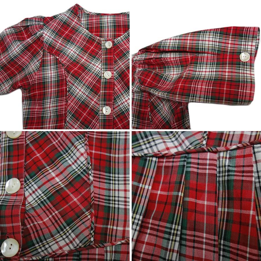 【中古】 前開き ワンピース カントリー チェック柄 半袖 ヨーロッパ Lサイズ位 古着 レトロ