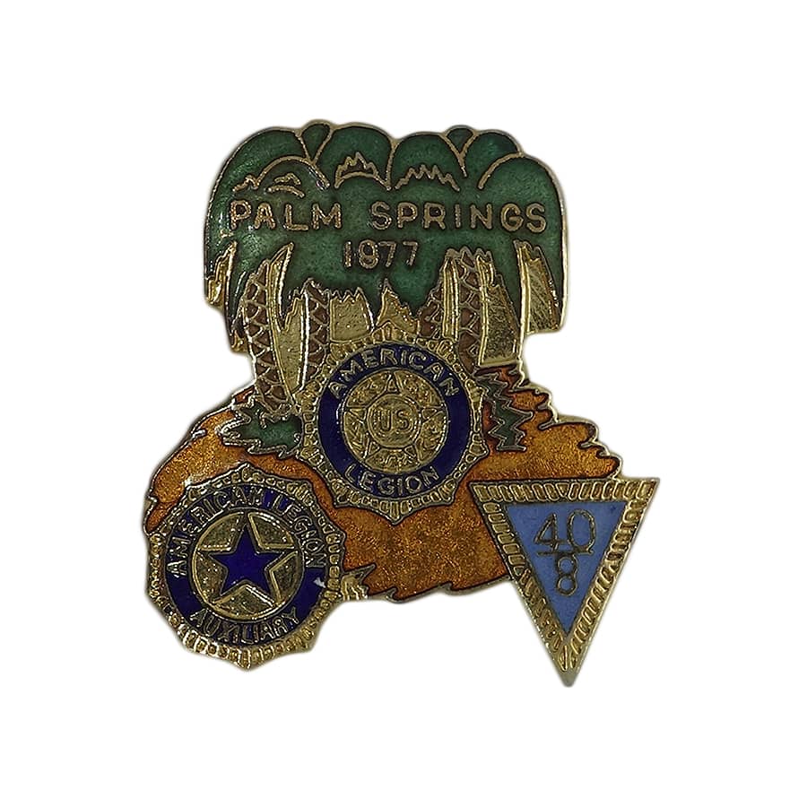 アメリカから入荷しました、ブローチ。 PALM SPRINGS 1977 AMERICAN LEGION (米国在郷軍人会)。 -退役軍人組織,ブローチ,ピンバッジ- 縦　約3.3cm 横　約3.0cm ＞＞　ピンズを探す。 ＞＞　ブローチを探す。 ＞＞　キーホルダーを探す。