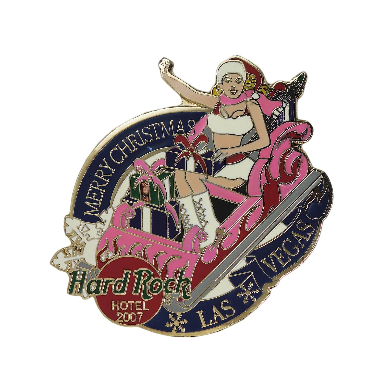 アメリカから入荷しました、 Hard Rock HOTEL ハードロックホテルの、ピンズ。 MERRY CHRISTMAS。 LIMITED EDITION (限定)。 留め具付き。 -ハードロックカフェ好き,ピンバッジ,ラペルピン,お洒落- 縦　約5.0cm 横　約5.2cm 中段プレゼントボックスの、中央の表面が抜け落ちています。 ＞＞　ピンズを探す。 ＞＞　ブローチを探す。 ＞＞　キーホルダーを探す。