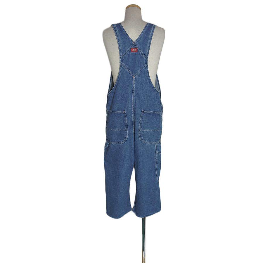 【中古】Dickies カットオフ デニム オーバーオール メンズ 34インチ ディッキーズ 古着 【異国屋】
