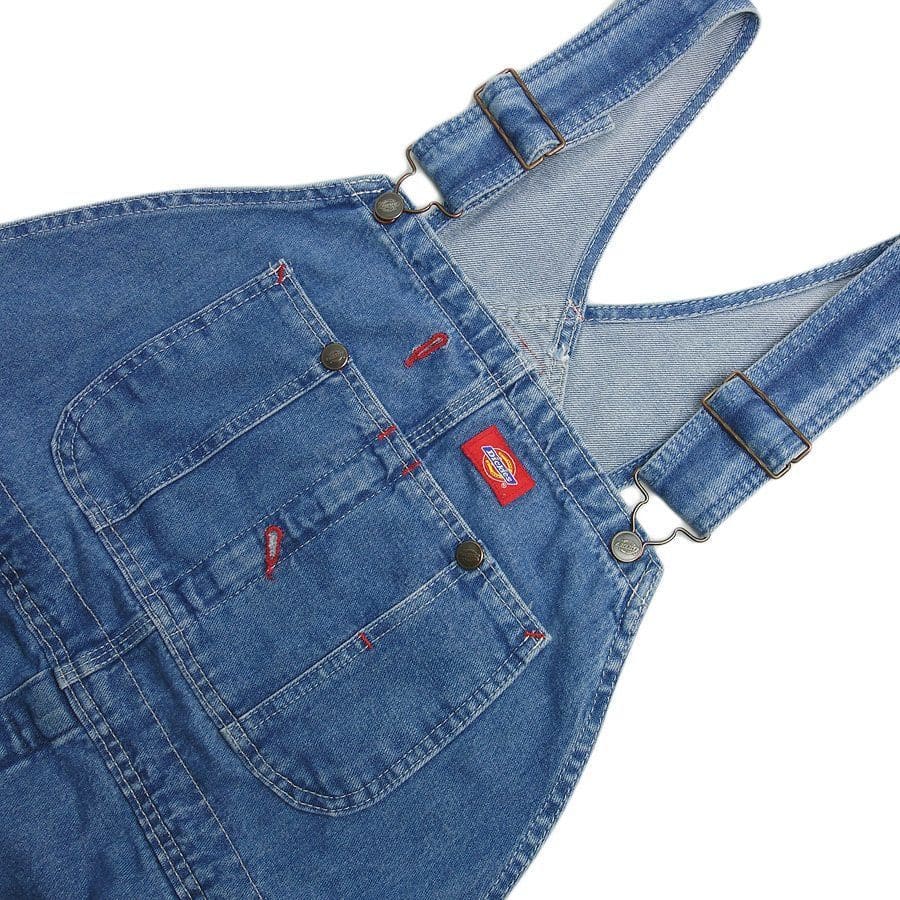 【中古】Dickies カットオフ デニム オーバーオール メンズ 34インチ ディッキーズ 古着 【異国屋】