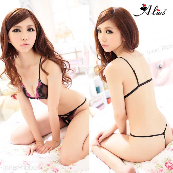 セクシーランジェリー 三角ブラ セクシー ブラ Tバック ランジェリー 上下セット ブラック パープル 花レース シースルー レース フロント 穴開き Tバック ショーツ Alies セクシー下着 通販 sexy lingerie SEXY レディース 下着 透ける 9号 フリーサイズ あす楽