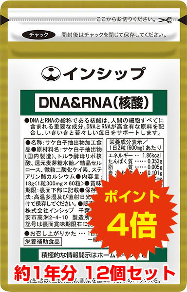 【送料無料 ポイント4倍 】 DNA＆RNA 核酸 12個セット 体内サイクルのサポートに 健康維持の強い味方 約12ヶ月分サプリメント DNA＆RNA 核酸 12個セット インシップ