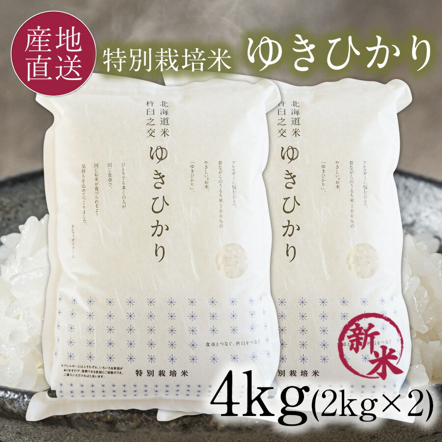 【4日20時★クーポンで5%OFF！】 特別栽培米 ゆきひかり 白米 4kg 令和3年 ゆきひかり 4キロ(2kg×2袋) 減農薬 特別栽培米 北海道 米北海道 きなうすファーム 農家直送 お米 【送料無料】※30セット限定で在庫確保できました