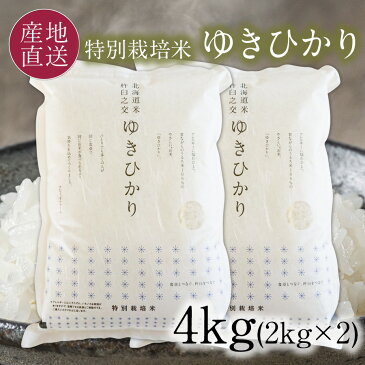 【4日20時★クーポンで5%OFF！】 特別栽培米 ゆきひかり 白米 4kg 令和3年 ゆきひかり 4キロ(2kg×2袋) 減農薬 特別栽培米 北海道 米北海道 きなうすファーム 農家直送 お米 【送料無料】※30セット限定で在庫確保できました