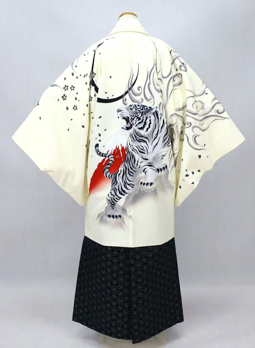 【レンタル】紋付袴 フルセットレンタル 成人式 卒業式 男 袴 着物 派手 虎 ジャパンスタイル レンタル紋付袴 1041r-m 夜富士白虎 対応身長163〜167cm【成人式】