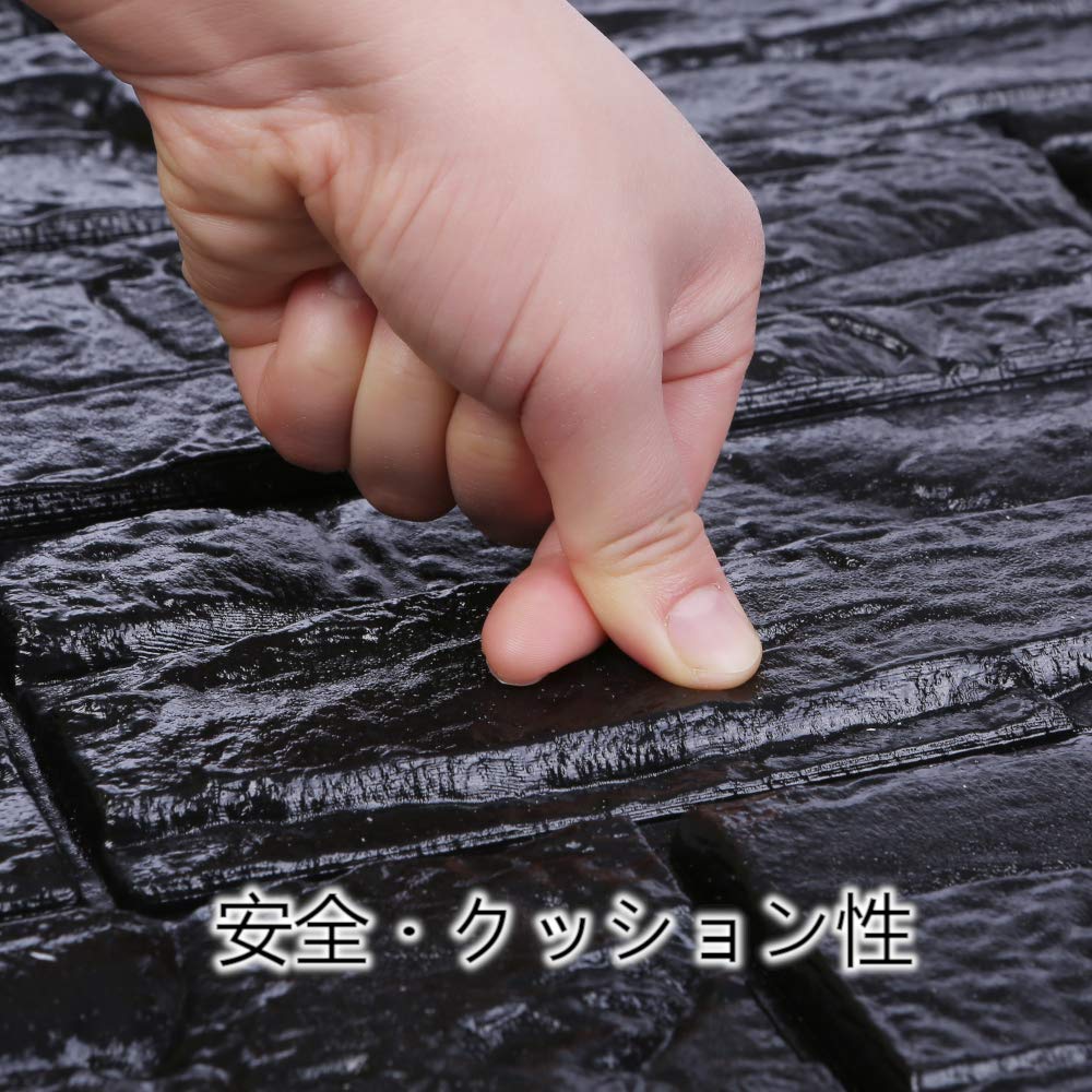 ISL ウォールステッカー レンガ調 荒目柄 ブラック(アルミ仕様) 3Dクッション壁紙 70cmx77cm 60枚セット