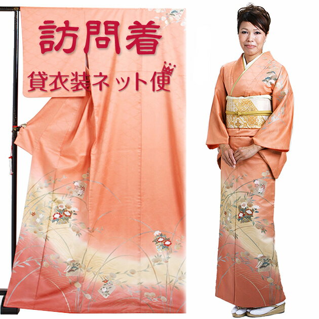 Rakuten - 訪問着 レンタル〔付下げ 訪問着レンタル〕訪問着 フルセット オレンジ色 NT-107 お宮参り 服装 母親 レンタル 訪問着 セット 入学卒業 往復送料無料【レンタル】