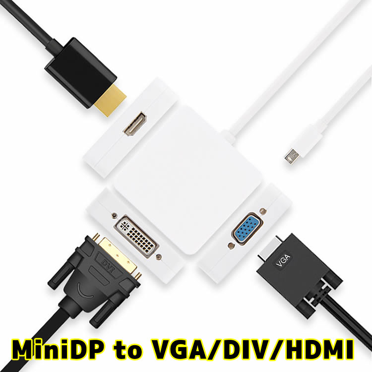 Rakuten - Mini Displayport/Thunderbolt to VGA/HDMI/DVI変換アダプタ 3in1 Mini Displayportケーブル VGAケーブル HDMIケーブル DVIケーブル