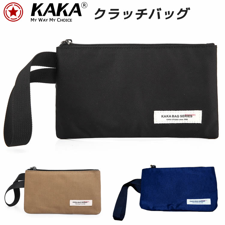 KAKA クラッチバッグ セカンドバッグ メンズ レディース バッグ 小さめ キャンバス クラッチ ストラップ付き シンプルデザイン