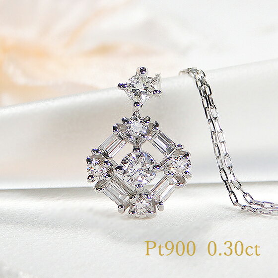 楽天jewelry AimerPt900/K18YG/PG【0.30ct】スクエアモチーフ バケットダイヤモンド プリンセスダイヤモンド ペンダント ネックレス 【送料無料】 ゴールド プラチナ 0．3カラット ダイアネックレス ダイヤネックレス ダイヤモンドネックレス 人気 おしゃれ 品質保証書 新作 プレゼント