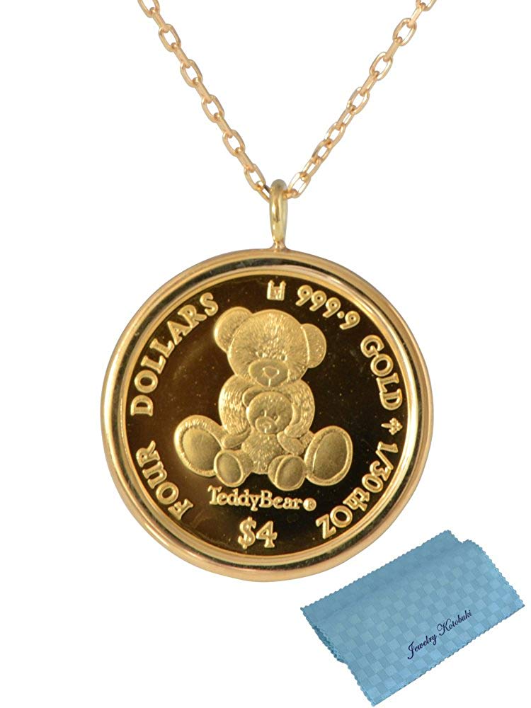 純金 テディベア 金貨 (親子) 1/30oz ペンダント 18金枠 (18金ネックレス お磨きクロス付 ギフトセット) 送料無料 彼女 [ 誕生日 プレゼント ギフト ジュエリー アクセサリー ]のサムネイル
