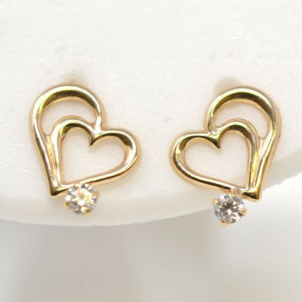 ダブル ハート キュービック ピアス K10 10金 ピアス レディース 人気 かわいい