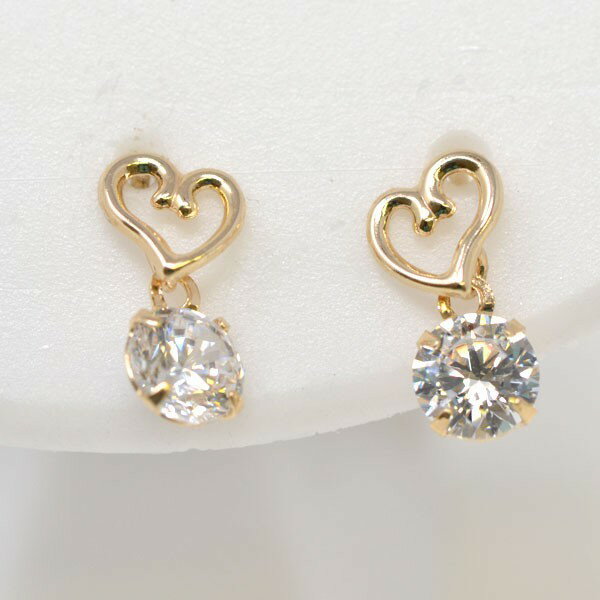 ハート 揺れる キュービック ピアス K10 10金 ピアス レディース 人気 かわいい