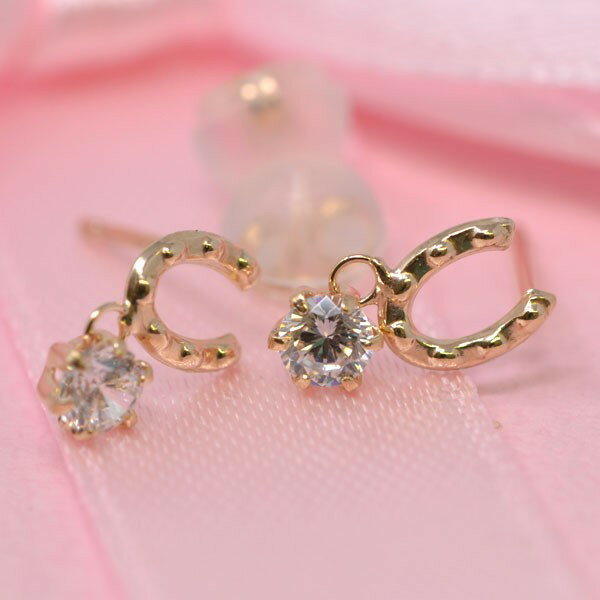 ホースシュー 馬蹄 キュービック ピアス K10 10金 ピアス レディース 人気 かわいい 送料無料