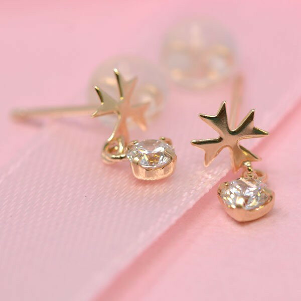 クロス 十字架 キュービック ピアス K10 10金 ピアス レディース 人気 かわいい