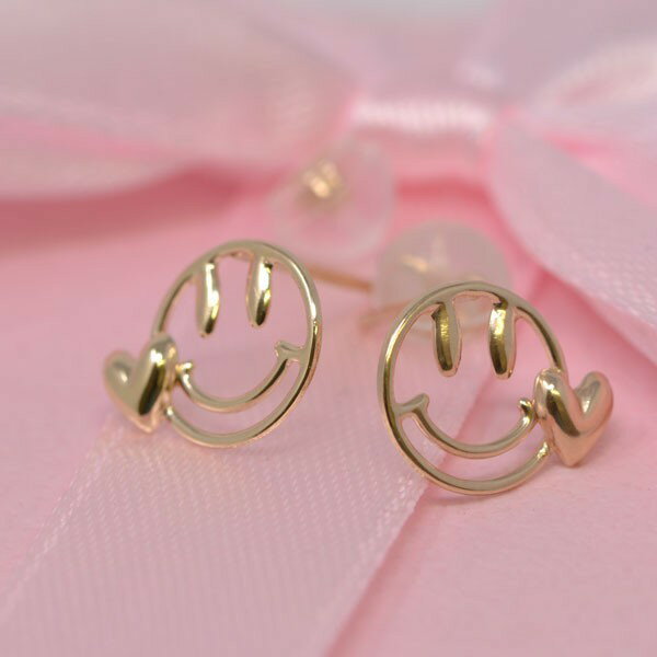 ピアス スマイル 笑顔 ハート ピアス レディース 人気 かわいい K10 10金 送料無料