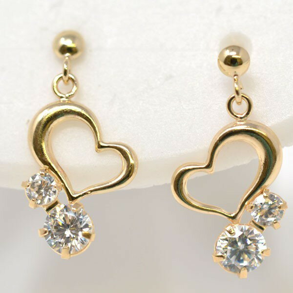 ハート キュービック オープンハート ピアス レディース 人気 かわいい K10 10金 送料無料