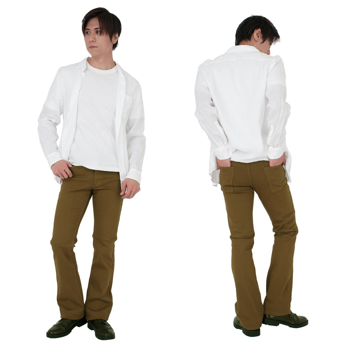 ブーツカット;BLUEWAY:ストライトリータイト ブーツカット ストレッチパンツ（ライトブラウン）:M1937-51 S-LL ブルーウェイ フレア メンズ 裾上げ 日本製