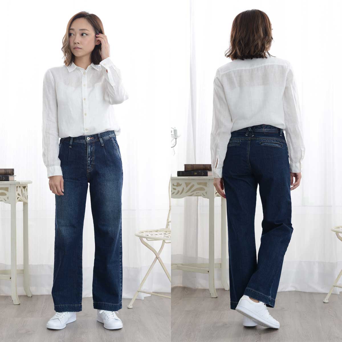 et/ET BOITE:ワンタック ワイドパンツ 11．5ozデニム(ユーズド):E2202-4450 XS-L クロップドパンツ ETジーンズ エボワット デニム ジーンズ レディース 裾上げ 日本製