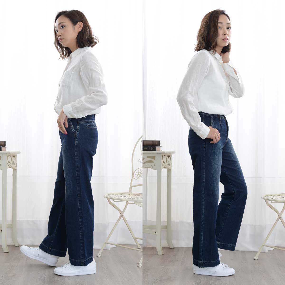 et/ET BOITE:ワンタック ワイドパンツ 11．5ozデニム(ユーズド):E2202-4450 XS-L クロップドパンツ ETジーンズ エボワット デニム ジーンズ レディース 裾上げ 日本製
