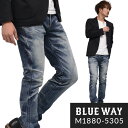 BLUEWAY:ソリッドストレッチデニム タイトスリムジーンズ（オーバーエイジング）:M1880-5305 S-LL ブルーウェイ ジーンズ メンズ デニム 裾上げ 日本製