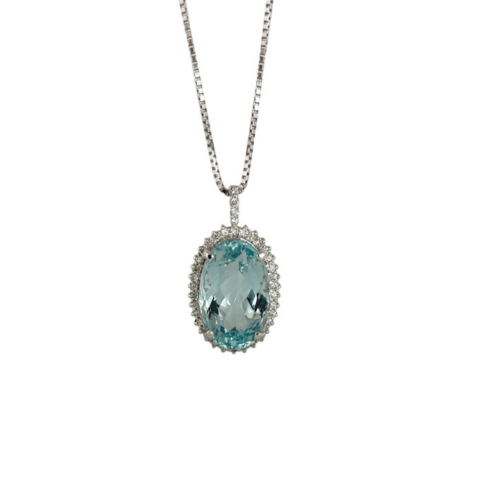 K18WG アクアマリンペンダント 11.58ct ダイヤモンド ネックレス 天然石 パワーストーン お守り おしゃれ 可愛い かわいい レディース プレゼント 現品限り 一点もの