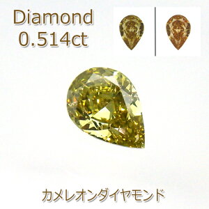 【P10倍＋割引クーポン】【カメレオン】ダイヤモンド ルース 0.514ct SI-2 ラウンド ペアシェイプカット 希少 レアストーン 中央宝石研究所 鑑定書付 コレクター 裸石 石のみ 返品対応 現品限り 4月誕生石 大粒