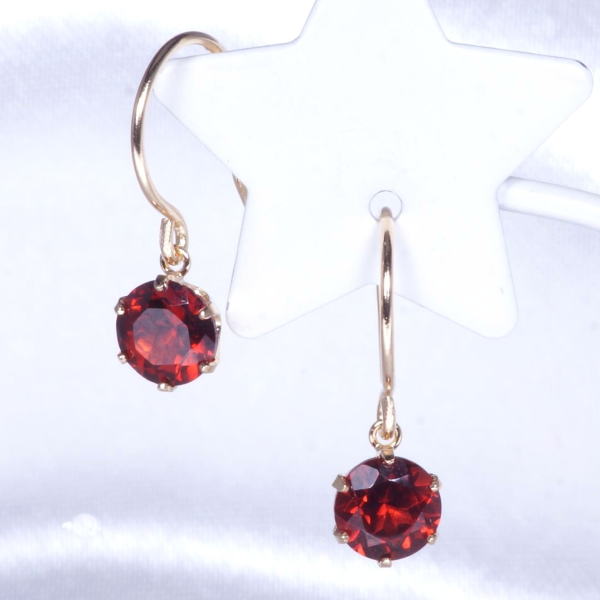 K18 1ct ガーネットピアス アメリカンフック ラウンド 1月誕生石 ギフト 結婚式