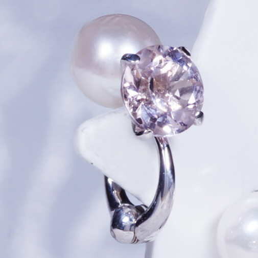 K14WG モルガナイト あこや真珠 ピアリング リバーシブル 14金 ホワイトゴールド　クリスマス　ギフト　結婚式