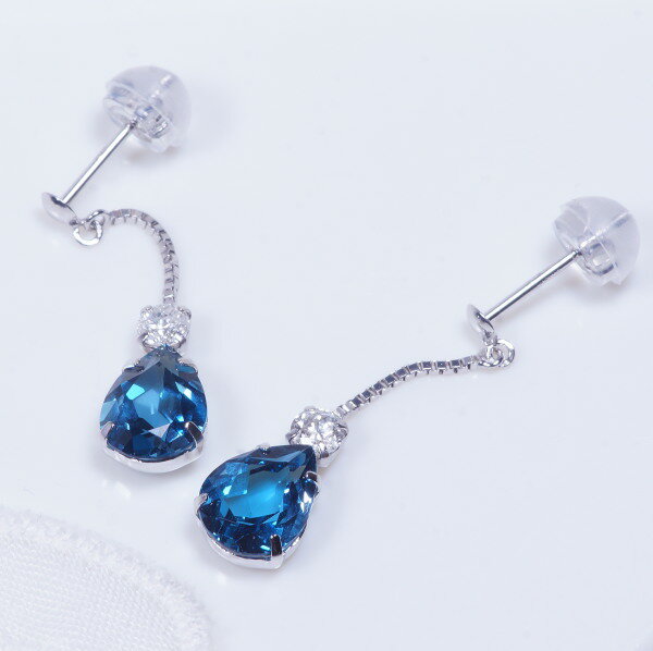 K18WG 2ct ロンドンブルートパーズピアス ペアシェイプ 2カラット IA2412 11月誕生石