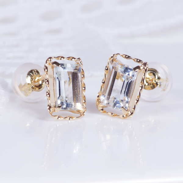 K18WG 1ct アクアマリン ピアス 1カラット 18金 スクエア 3月誕生石