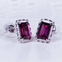 プラチナ ロードライトガーネット スタッド ピアス 計1カラット スクエア レクタングル 長方形 ひねり ツイスト 1月誕生石 ギフト 結婚式