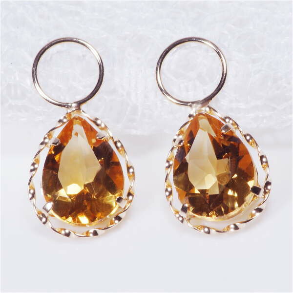 K18 シトリン スイング チャーム ペアシェイプ 計1.6カラット ペア(ピアス・イヤリング用) 18金 ひねり ツイスト 11月誕生石 ギフト 結婚式