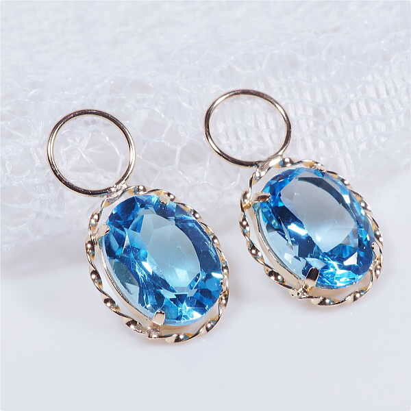 ブルートパーズ スイング チャーム オーバルミックスカット 計2.8カラット ワンペア (ピアス・イヤリング用)18金 K18 11月誕生石 ギフト 結婚式