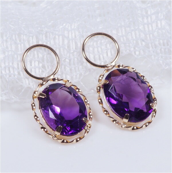 K18 2ct アメシストチャーム オーバル 2カラット ワンペア (ピアス・イヤリング用)18金 2月誕生石 ギフト 結婚式