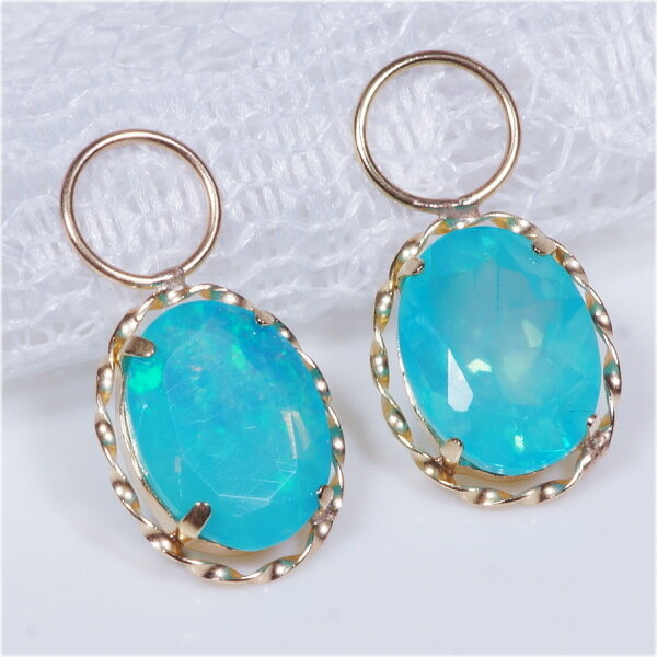 K18 1.2ct ブルーオパールチャーム オーバルミックスカット 18金 K18 10月誕生石