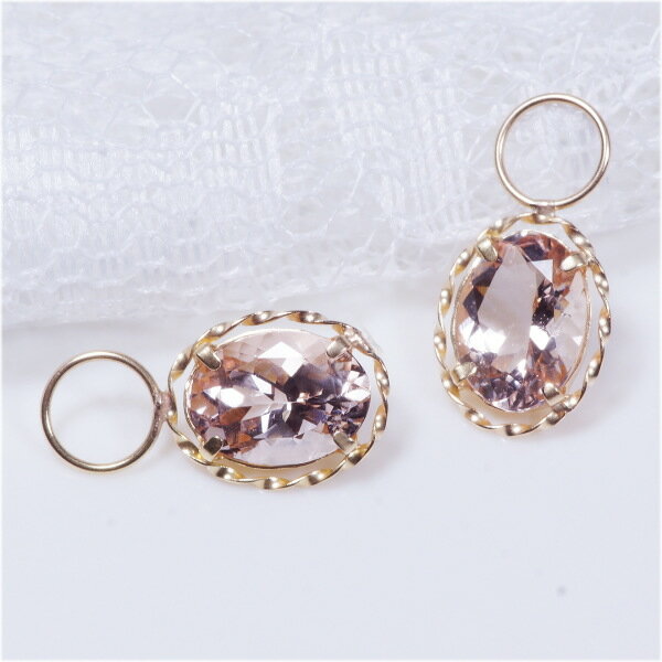 K18 1.6ct モルガナイトチャーム オーバル ワンペア （ピアス・イヤリング用） 3月...