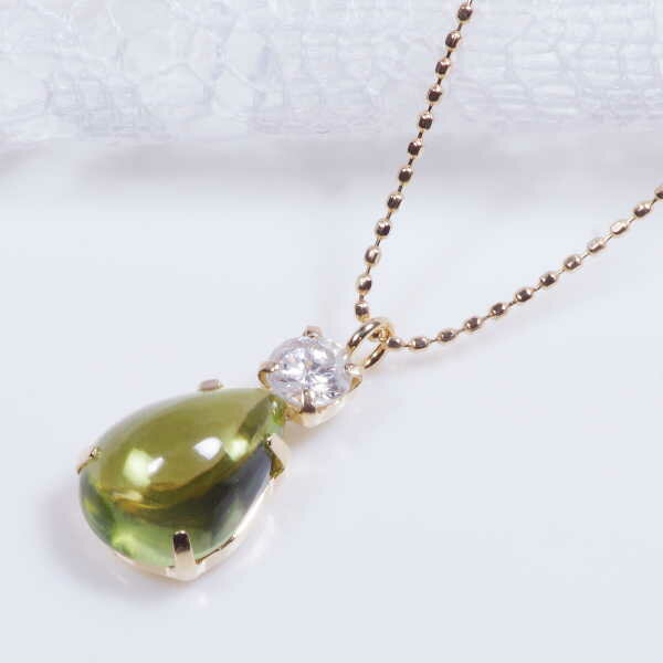 乐天商城 - K18 1ct ペリドットペンダント カボション ダイヤモンド 0.1ct 18金 45cm 8月誕生石 　ギフト　結婚式