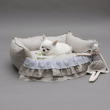 【送料無料】Louis Dog (ルイスドッグ)(ルイドッグ）Linen Frill Boom(スーパーサイズ)ベッド　カドラー　小型犬 エジプト綿　イタリア製　リネン　ストライプ　クッション　洗濯可能【犬服 ブランド】