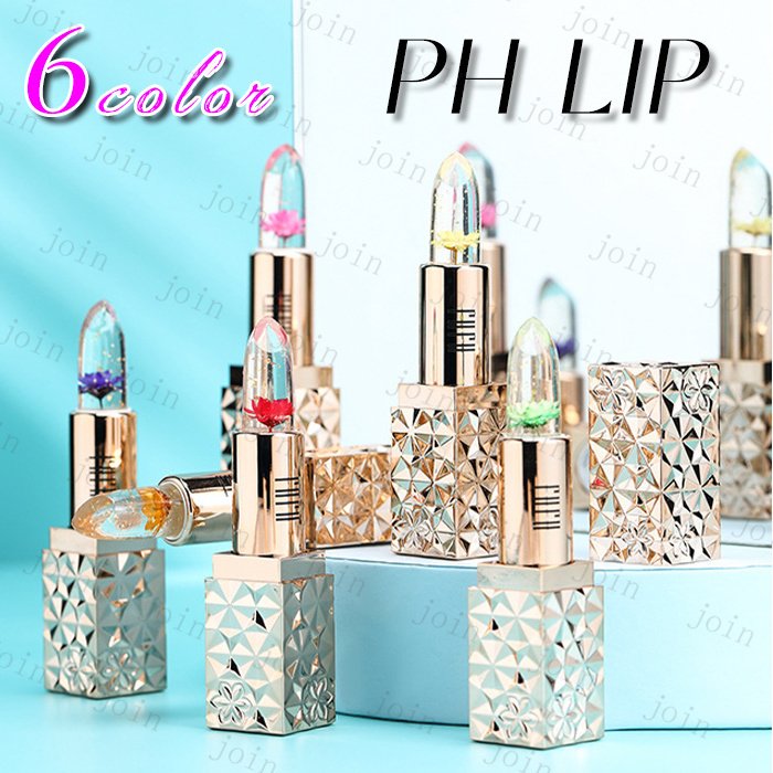 cs559#リップ 日本国内当日発送 温度リップ PH LIP リップクリーム 6colors 唇の保湿 リップティント ジェリー 口紅 韓国コスメ リップグロス メイクアップ 花入り 透明 温度変化色 化粧品