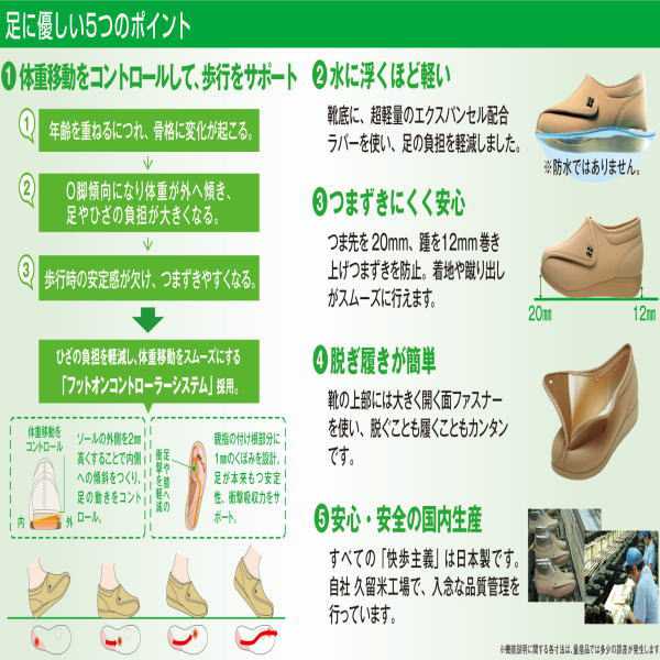【母の日 プレゼント】快歩主義 シニア レディース シューズ 履きやすく 転びにくい クツ 軽量 丸洗い かわいい 介護クツ joinus2020-10000527 シニアの服 ニコニコの森 サンプル画像3