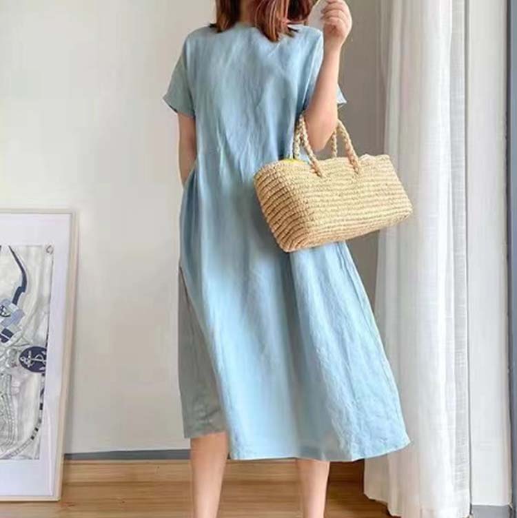 カットソーワンピース レディース フレアワンピース ポケット付き ロングワンピース 無地 大きいサイズ 通気性 マキシワンピース かわいい ロング丈 シンプル おしゃれ 半袖ワンピース